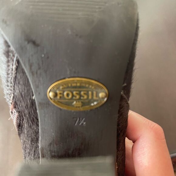Fossil Brown Calf Hair Cuffed Heeled Ankle Boots Size 7.5 - Picture 10 of 10